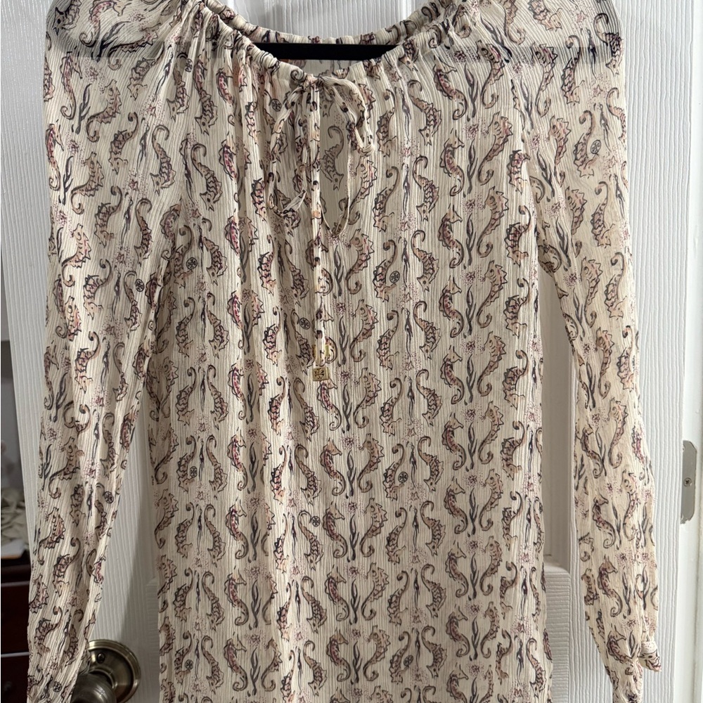 Tory Burch Seahorse Print 100% Silk Blouse Top‎